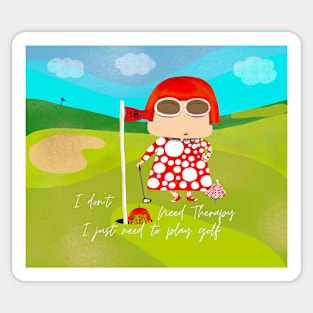 She plays golf, Yayoi Kusama inspired and her pumpkin golf balls Sticker